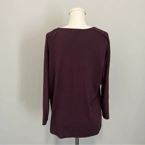 Aritzia Wilfred Free Aneta V-Neck Top Maroon Burgundy Loose Boxy Fit - Picture 10 of 15